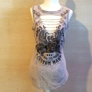 Vocal Grey Open Slit Front Tank Top